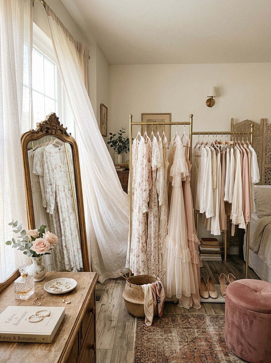 Romantic Lace & Soft Texture Open Wardrobe