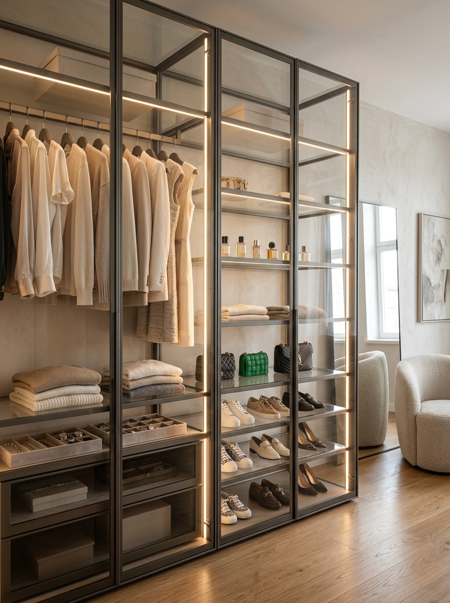 Modern Glass Closet with LED Glow