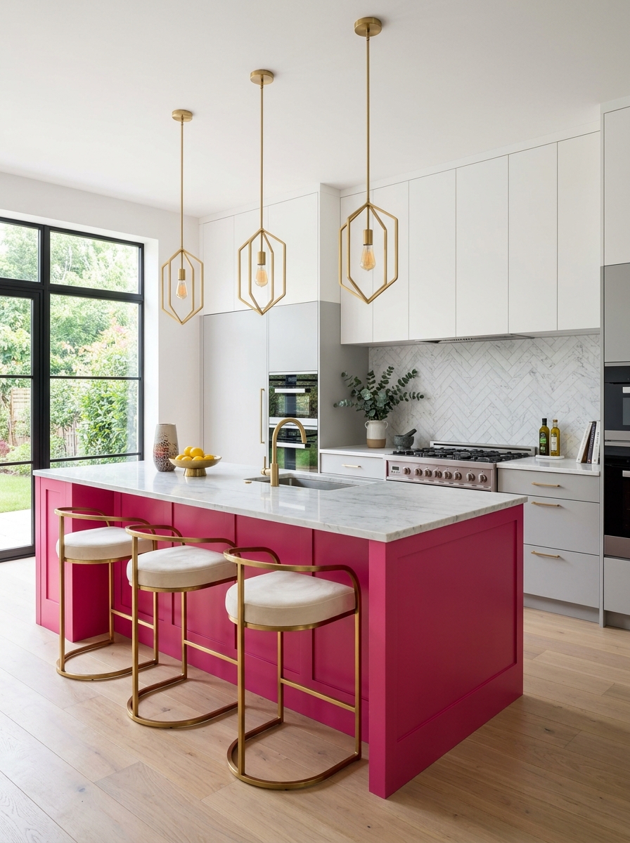 Pink Kitchen Island as Statement Piece