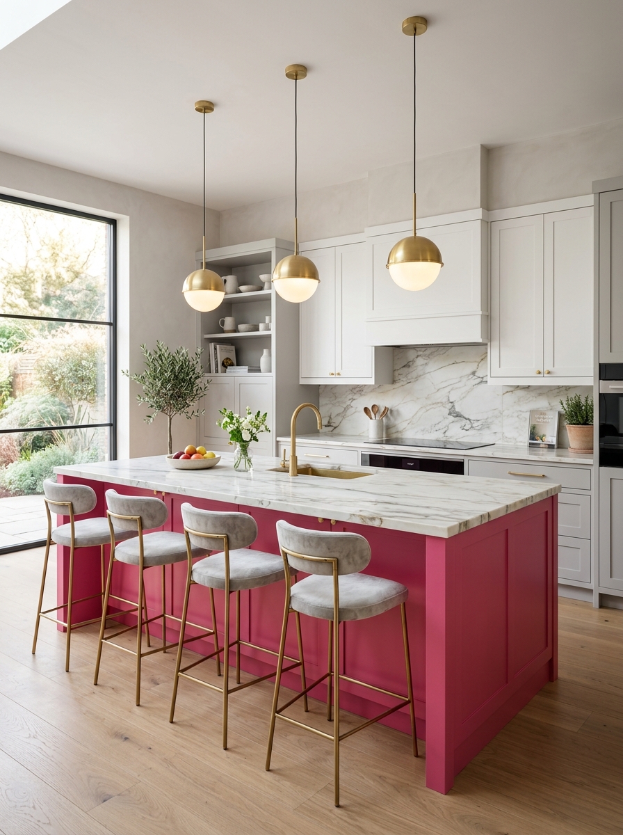 Pink Kitchen Island as Statement Piece