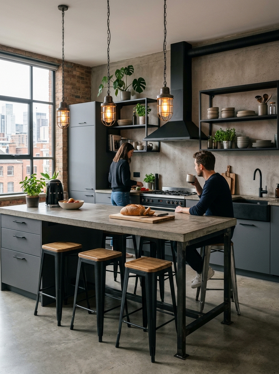 Sleek Gray Cabinets with Industrial Touches