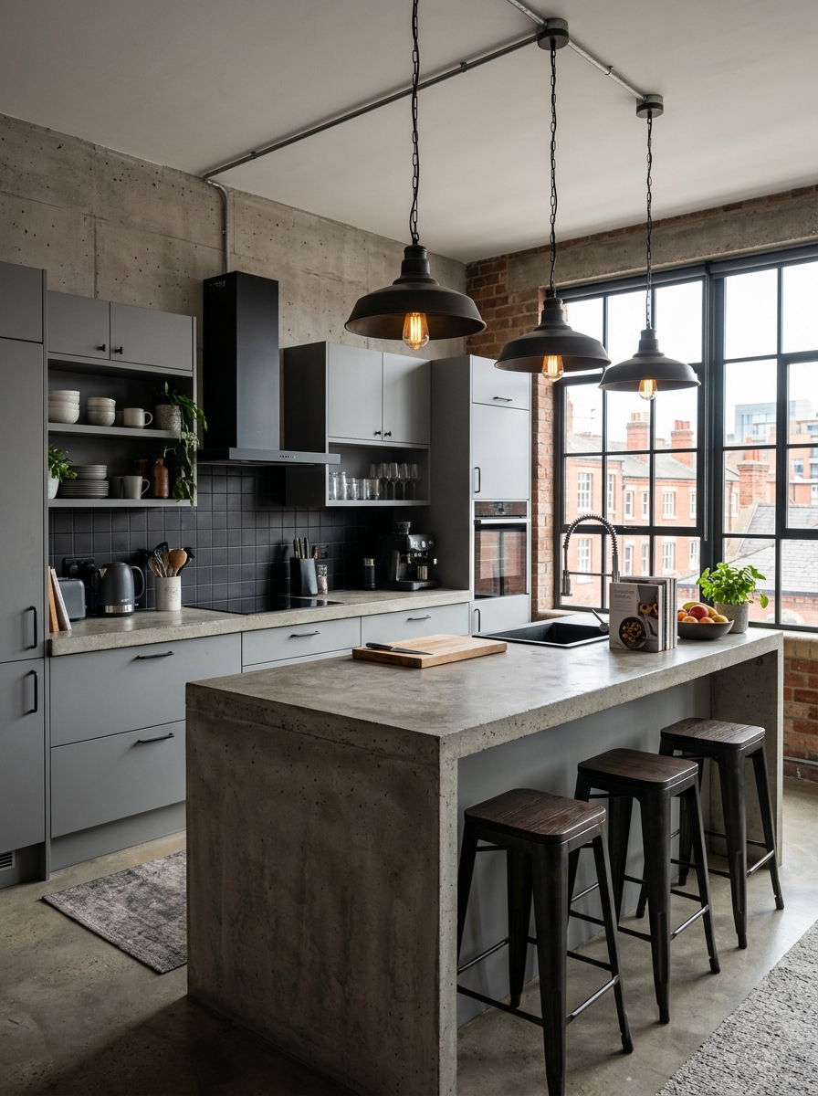 Sleek Gray Cabinets with Industrial Touches