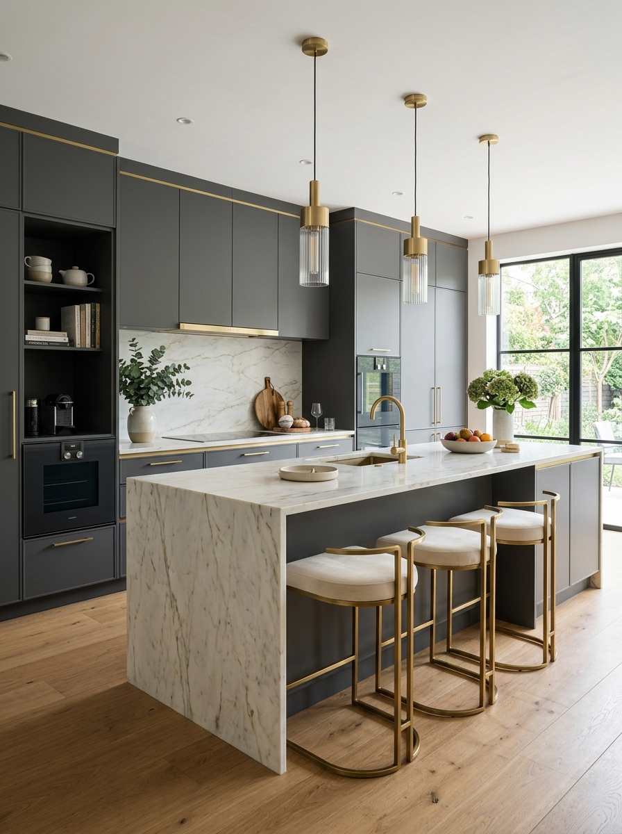 Sleek Cabinets with Metallic Accents