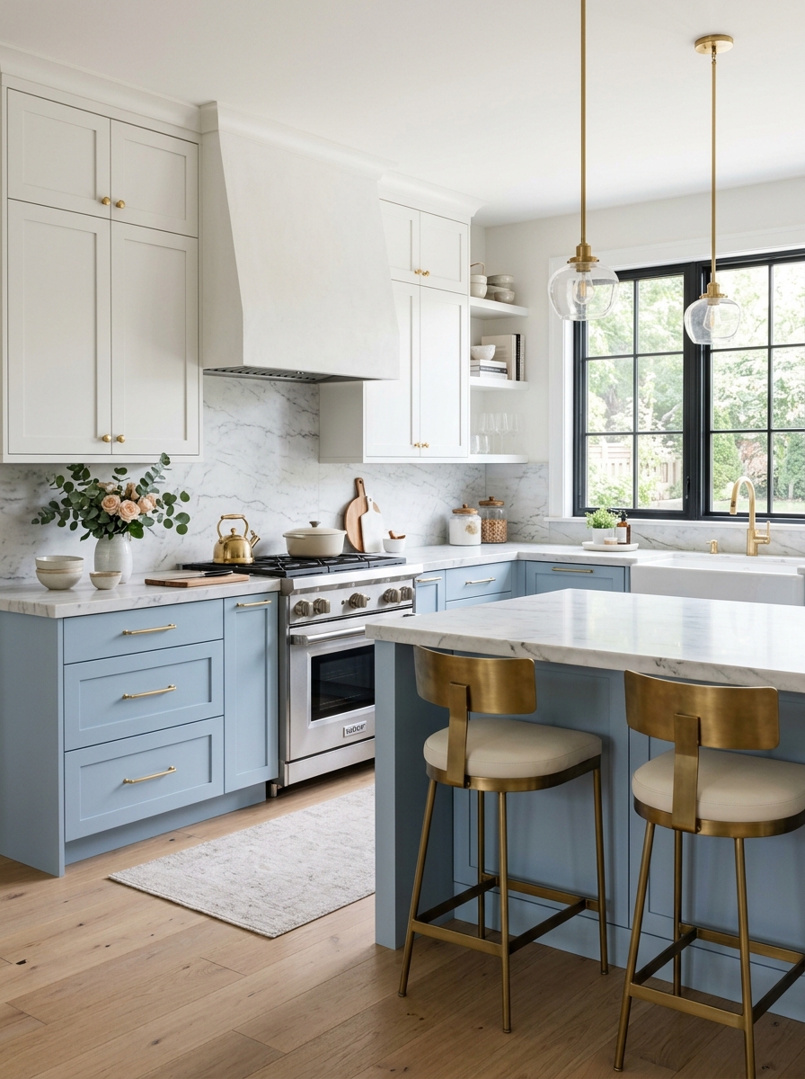 Pastel Two-Tone Cabinets for Depth