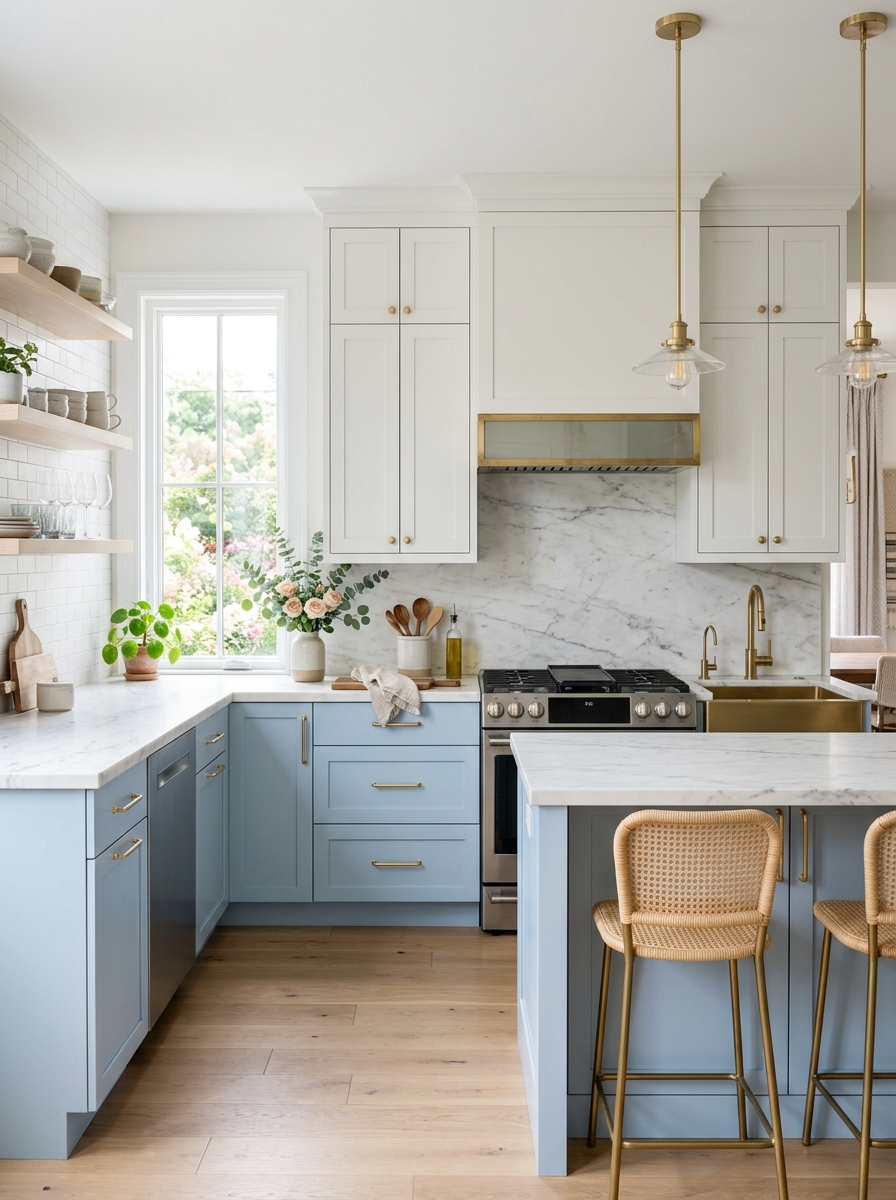 Pastel Two-Tone Cabinets for Depth
