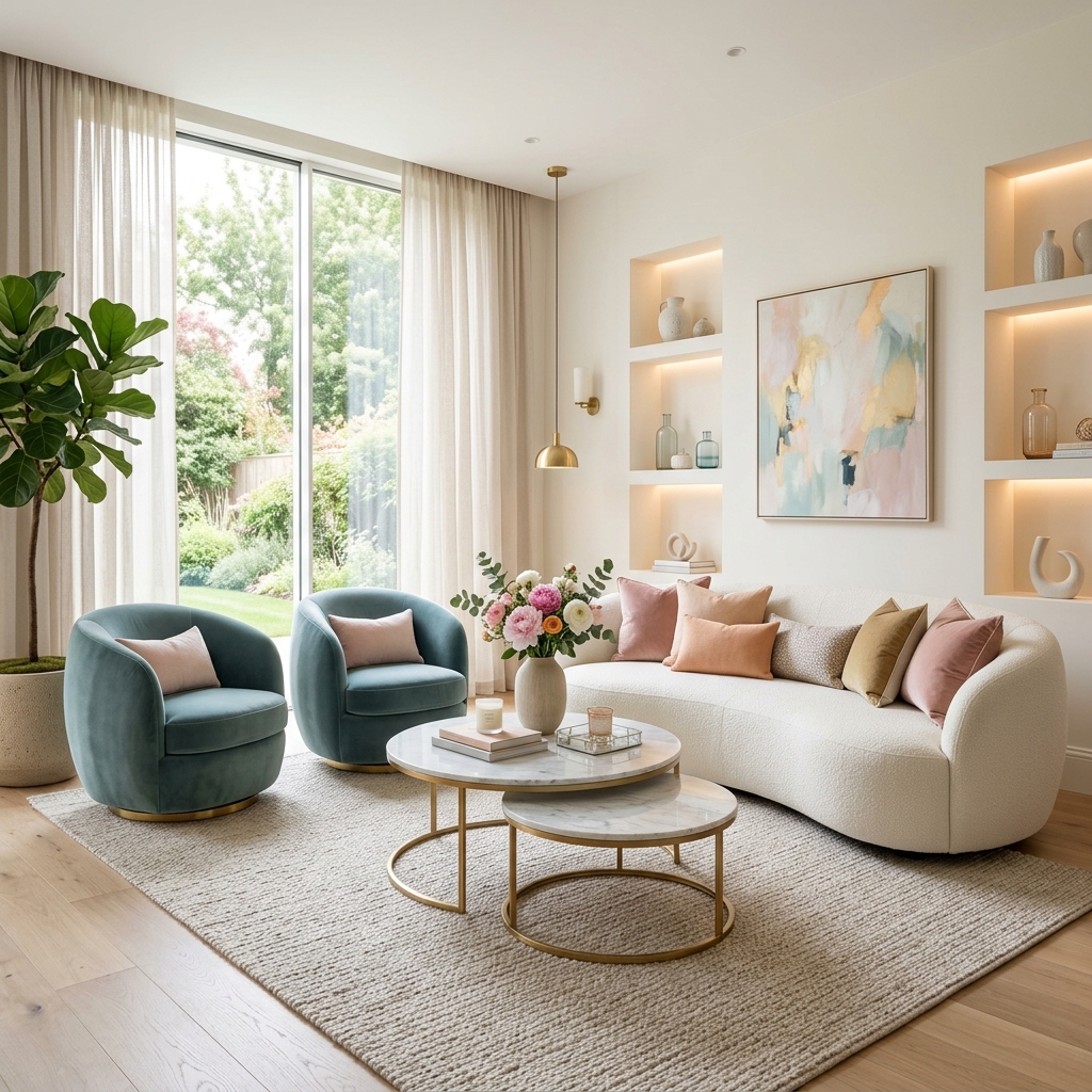 16 Modern Elegant Living Room Design with Soft Feminine Aesthetic