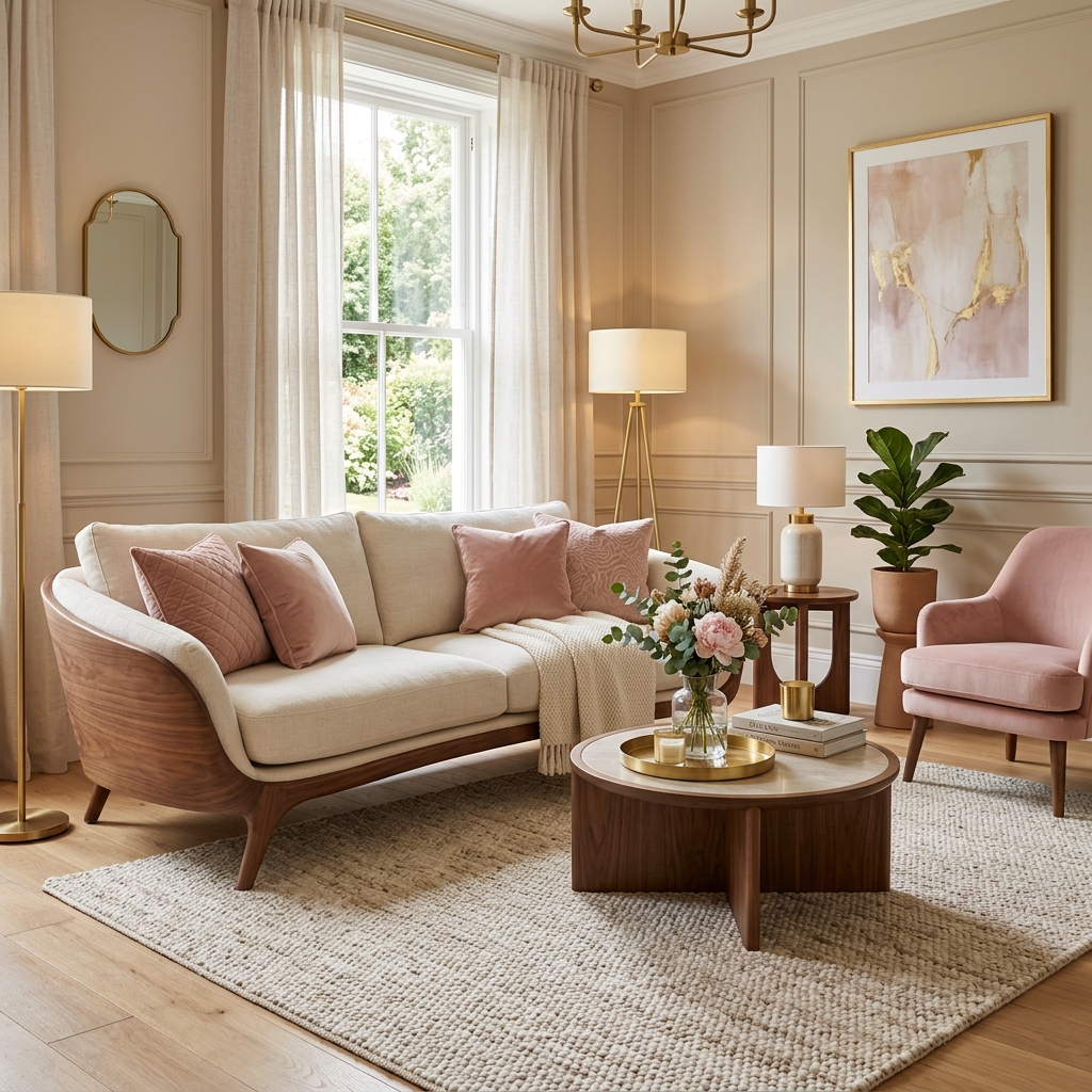 12 Luxurious Modern Minimalist Living Room with a Sculptural Curved Wooden Sofa