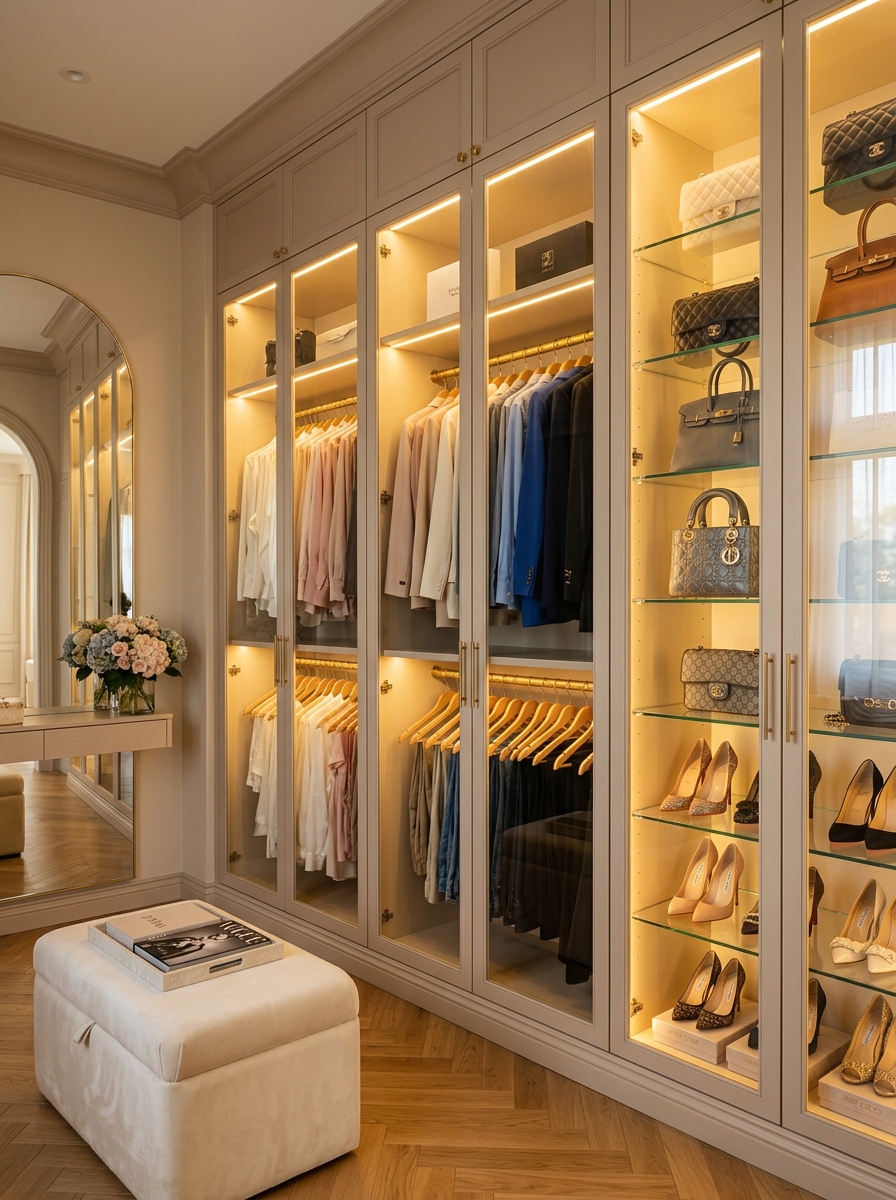 Elegant Glass-Front Display Closet Layout
