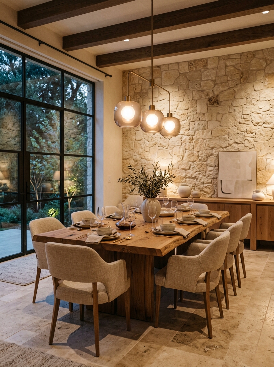 Warm Wood & Stone Harmony Dining Room