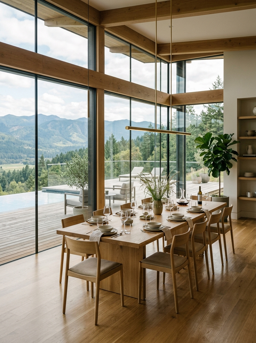 Floor-to-Ceiling Glass Modern Dining Retreat