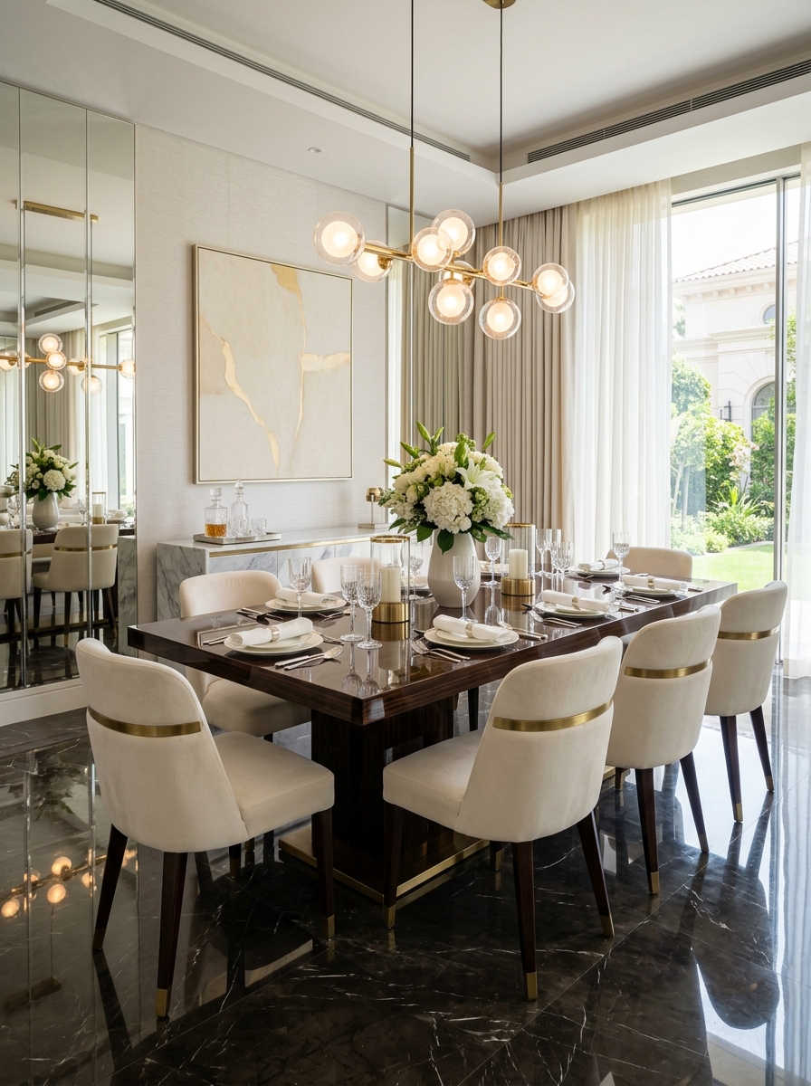 High-Gloss Reflective Luxury Dining Room