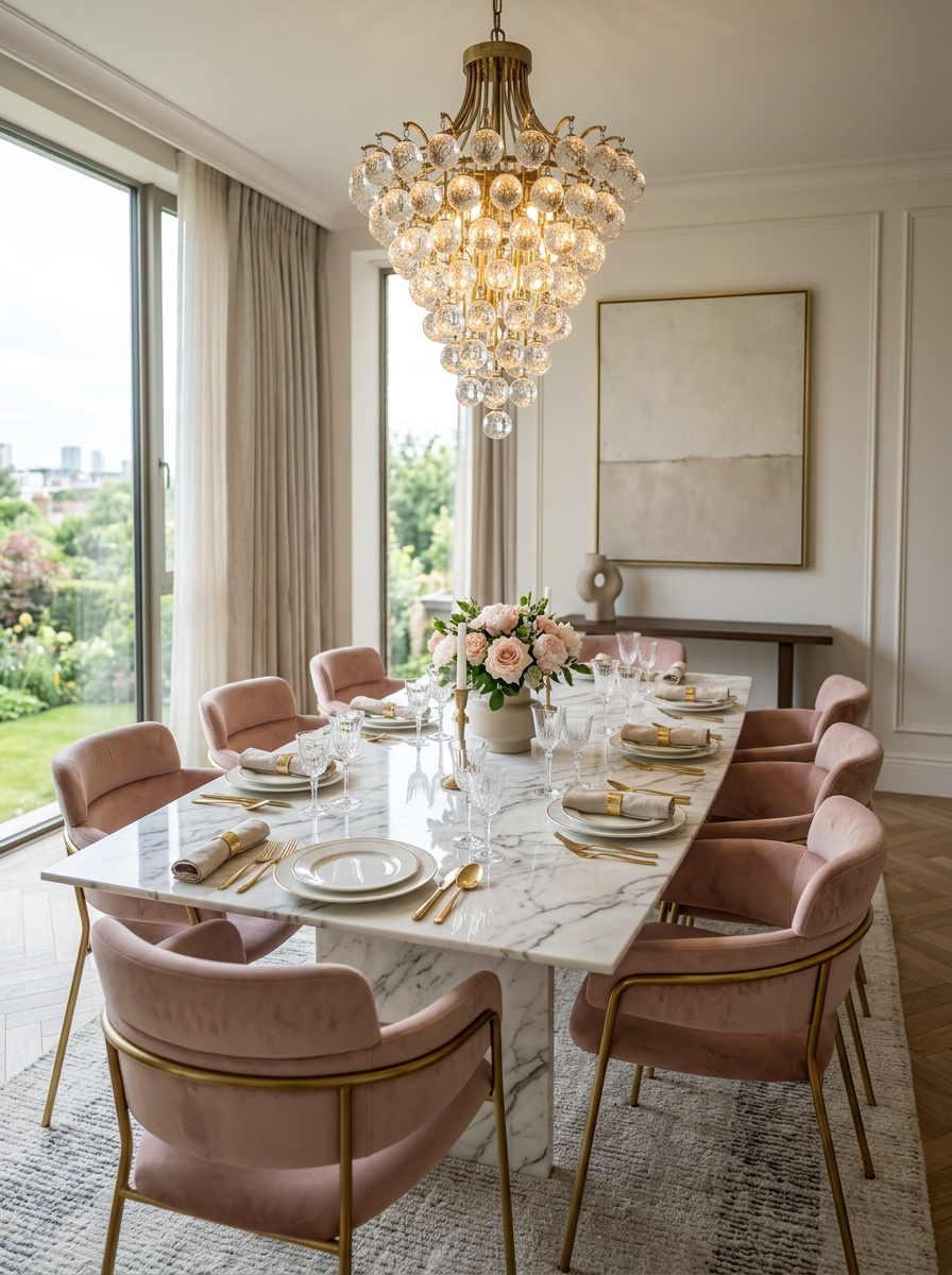 Luxe Marble Dining with Blush Accents