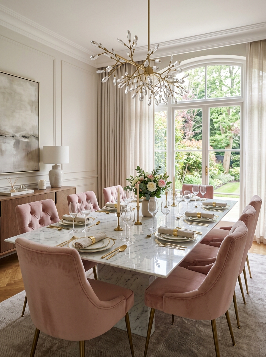 Luxe Marble Dining with Blush Accents