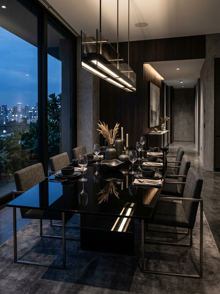 Ultra-Modern Black Glass Dining Statement