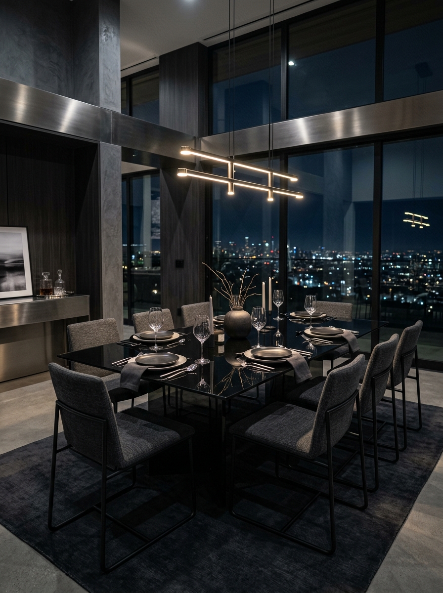 Ultra-Modern Black Glass Dining Statement