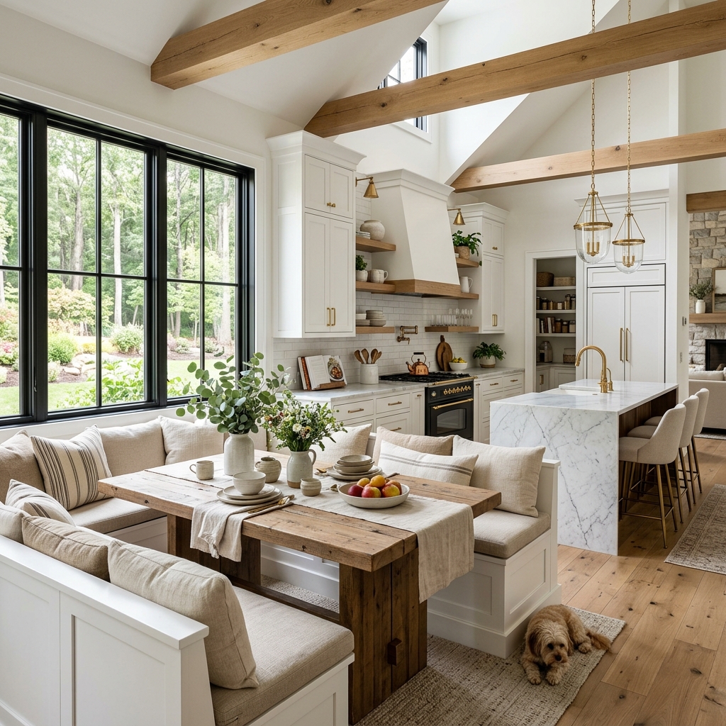 13 Modern Farmhouse Kitchen Ideas with Bench Seating that Look Luxury