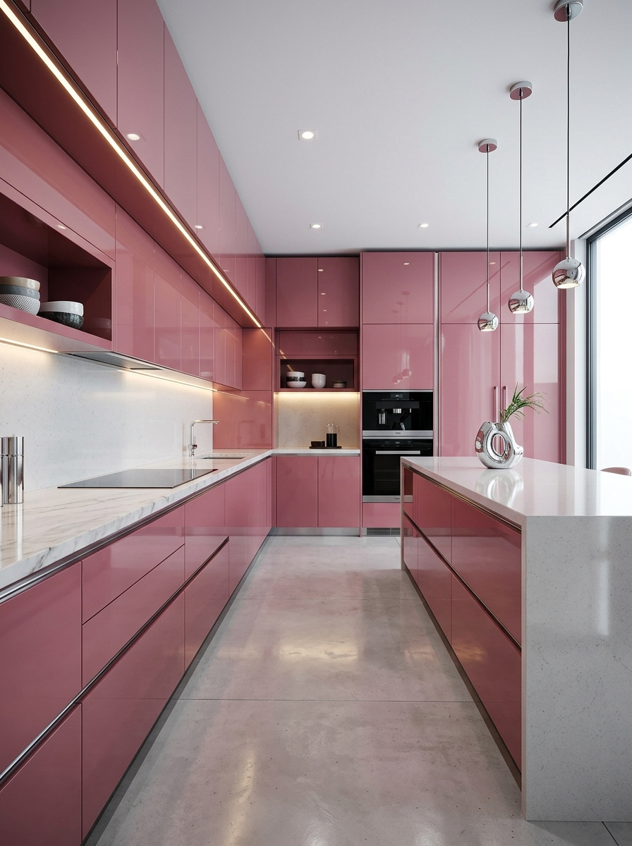 High-Gloss Pink Luxury Kitchen