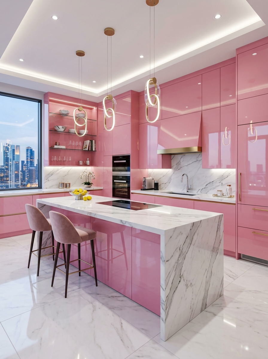 High-Gloss Pink Luxury Kitchen