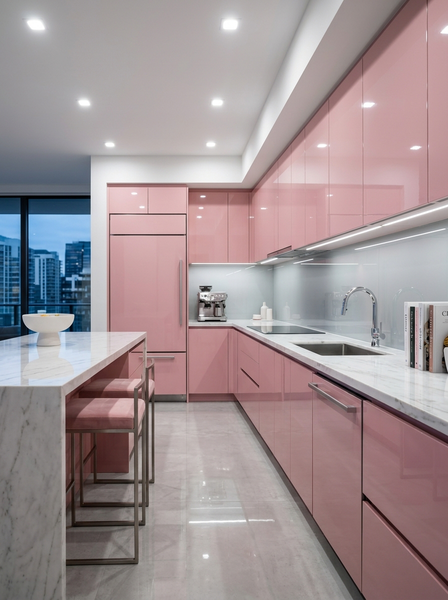 High-Gloss Pink Luxury Kitchen