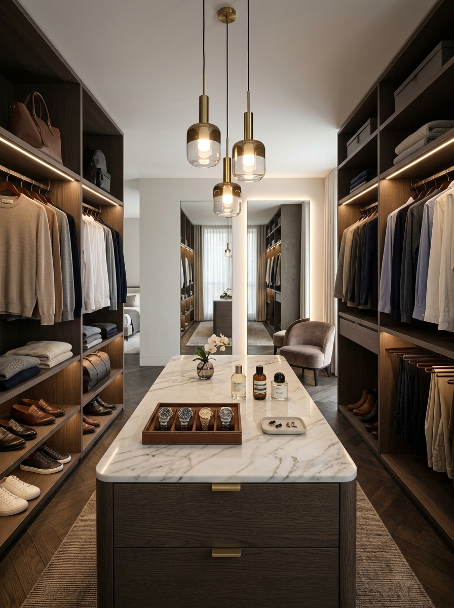 Open Closet With Center Island Display