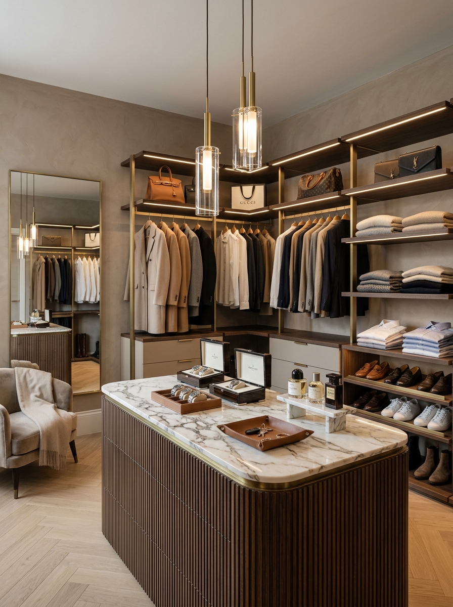 Open Closet With Center Island Display
