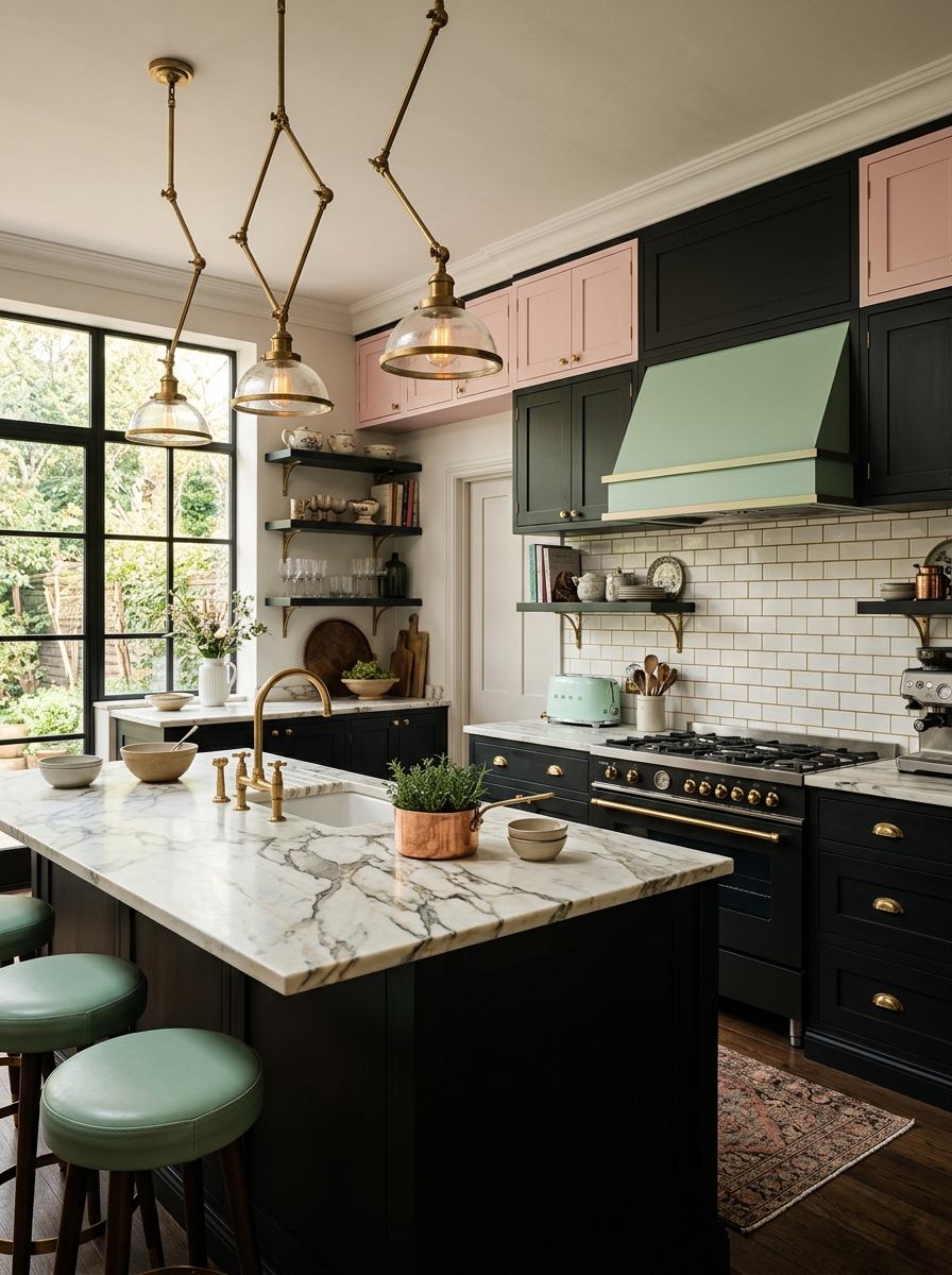 Black and Pastel Retro Luxury Kitchen