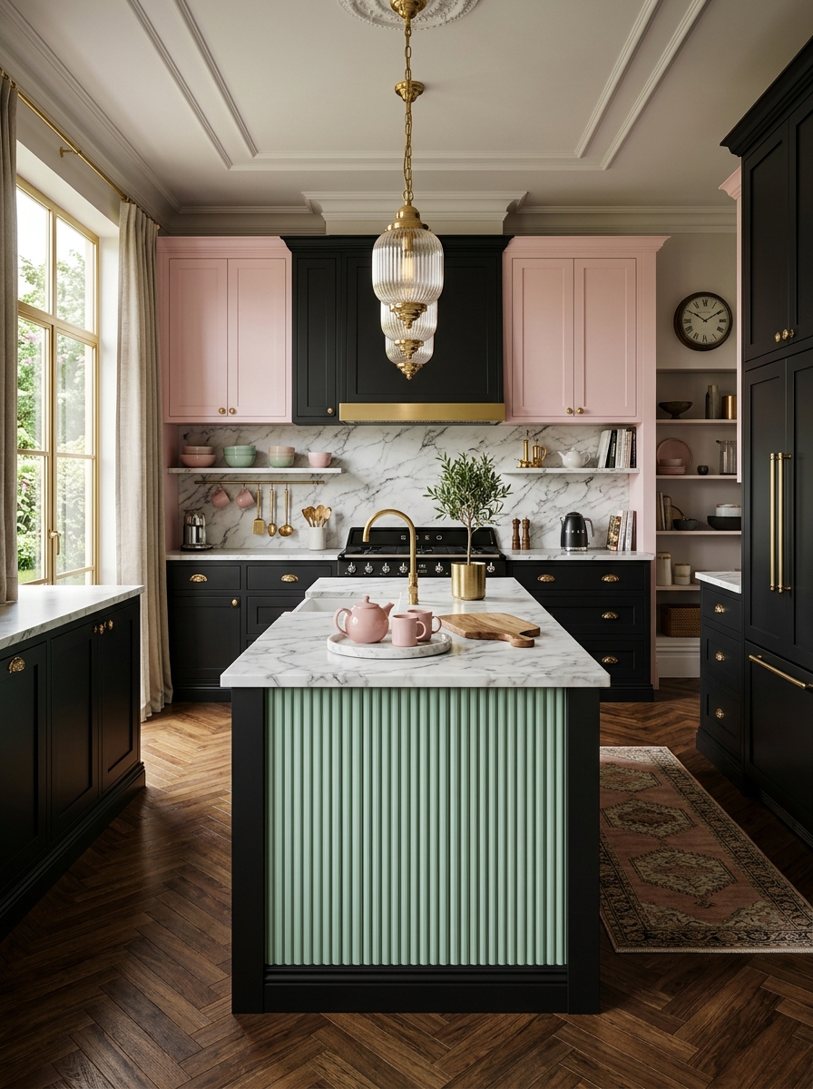 Black and Pastel Retro Luxury Kitchen