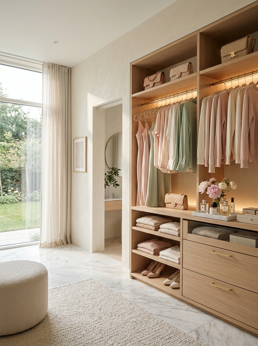 Soft White & Blush Open Wardrobe Elegance