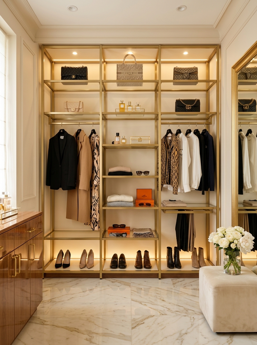 Glam Gold & Glass Open Wardrobe