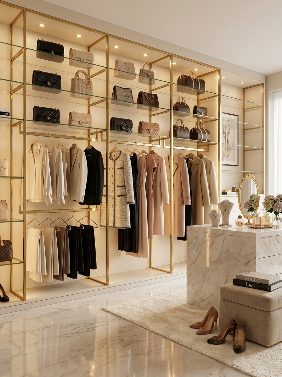 Glam Gold & Glass Open Wardrobe