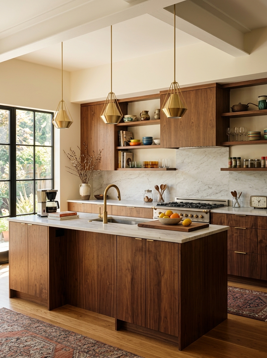 Mid-Century Walnut Wood Retro Fusion Kitchen
