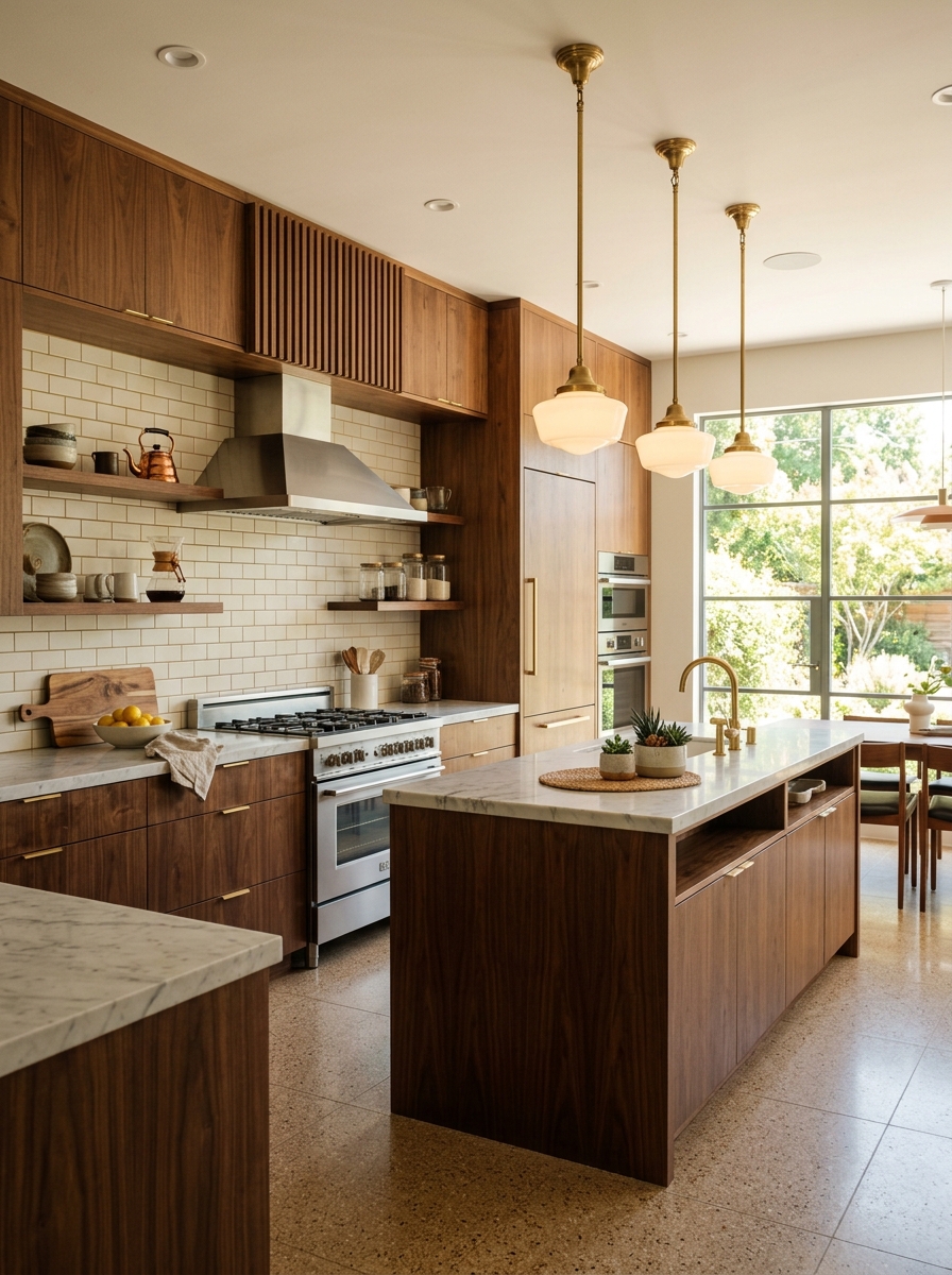Mid-Century Walnut Wood Retro Fusion Kitchen
