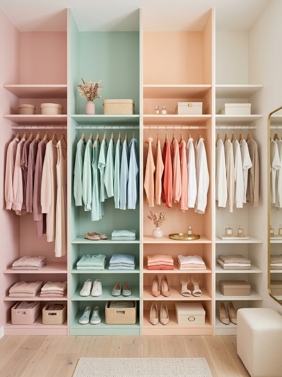Soft Pastel Color-Blocked Closet