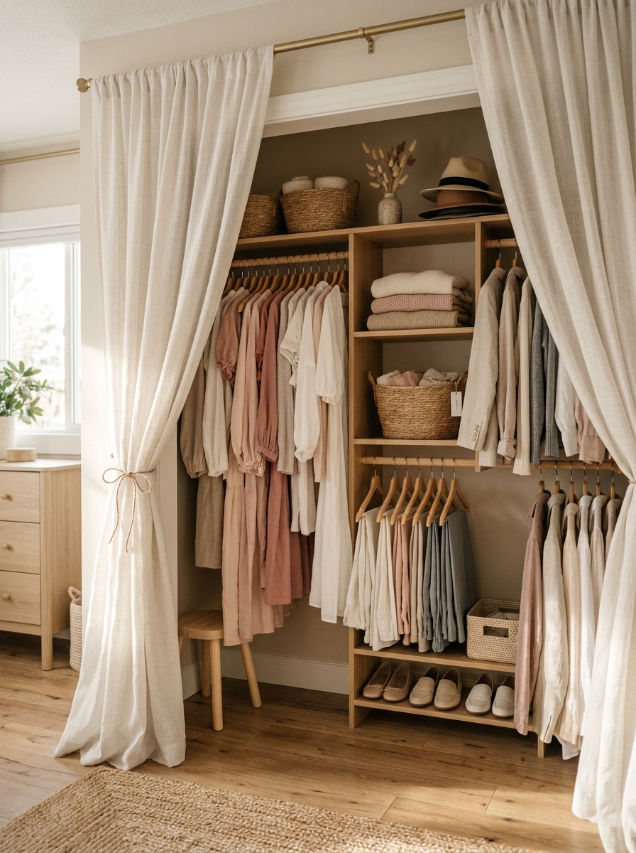 Soft Curtain-Enclosed Closet