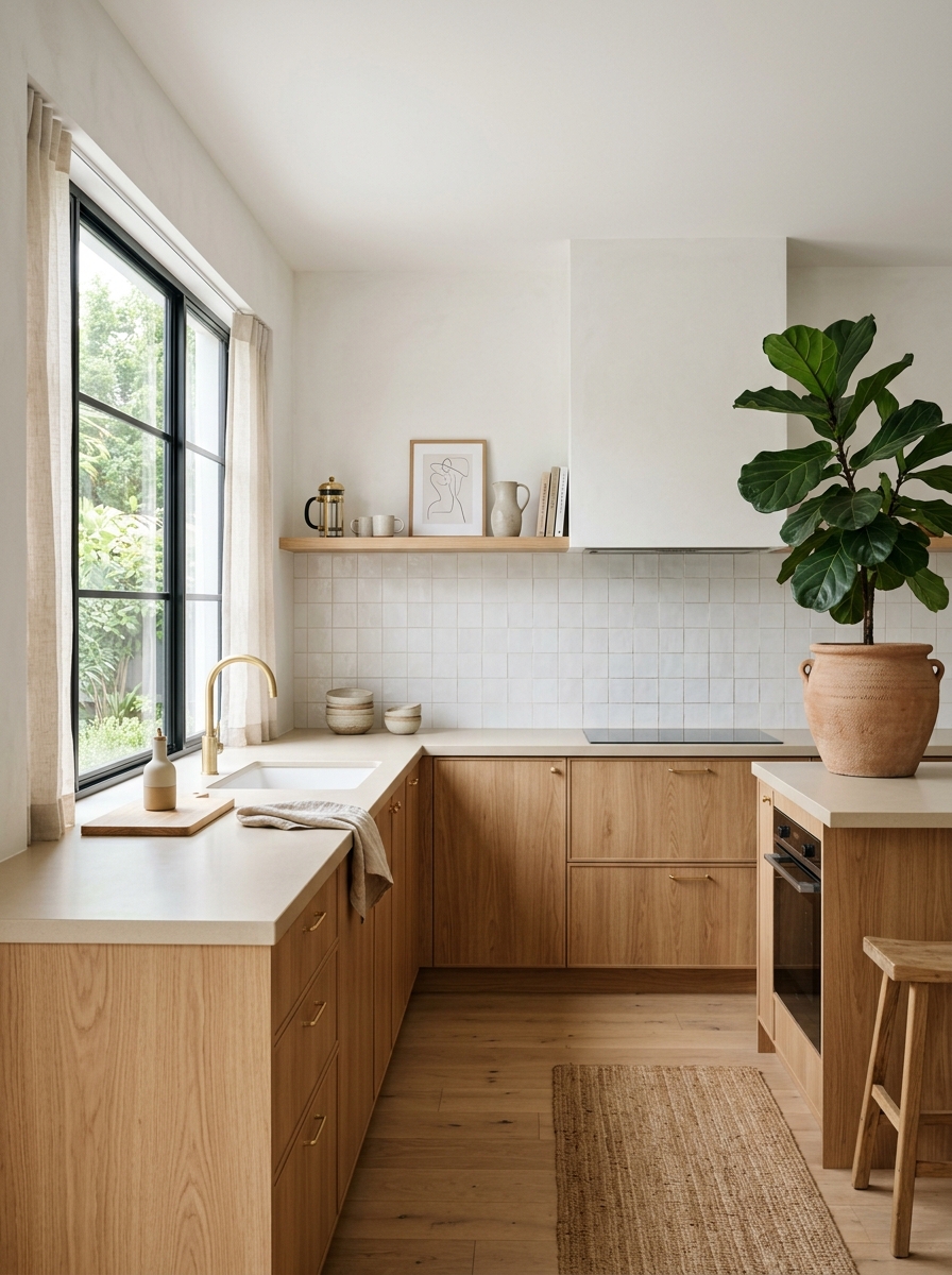 Minimal Boho Kitchen with Subtle Greenery