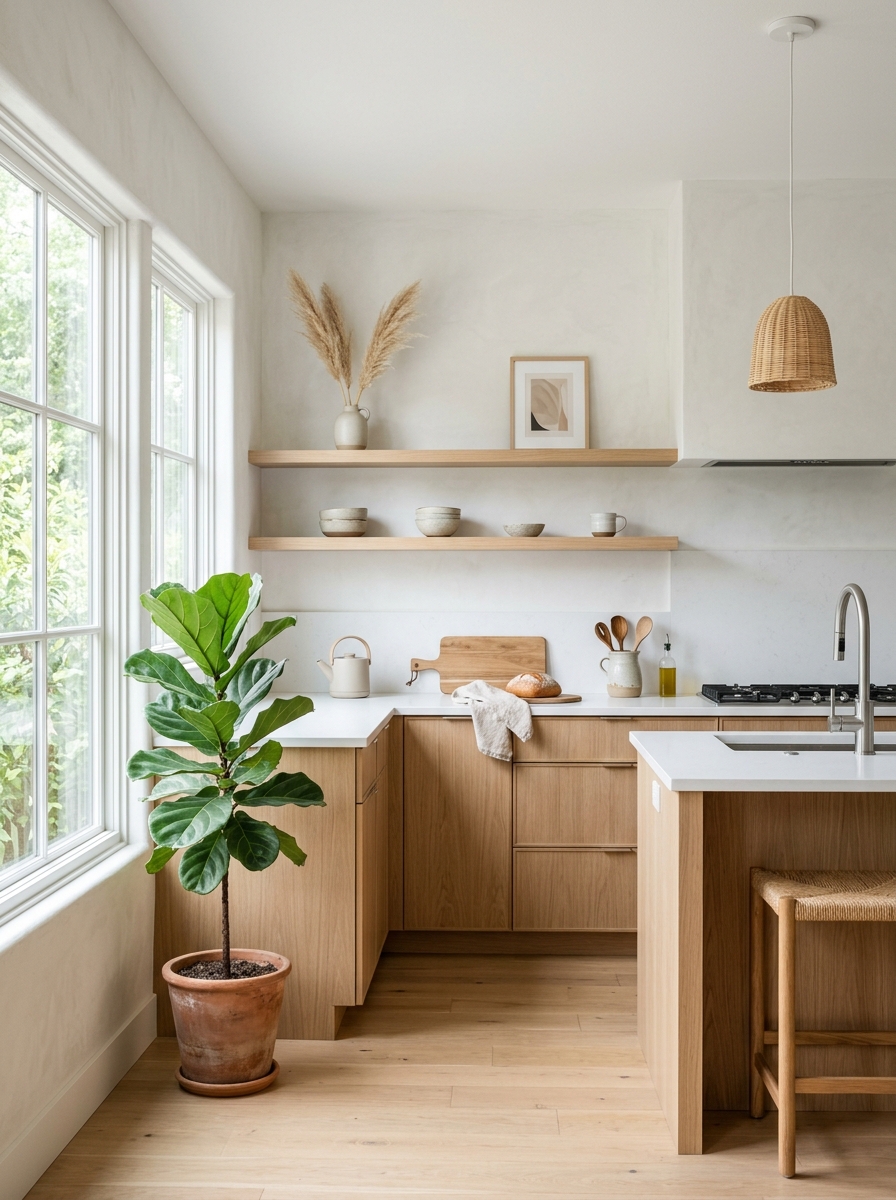 Minimal Boho Kitchen with Subtle Greenery