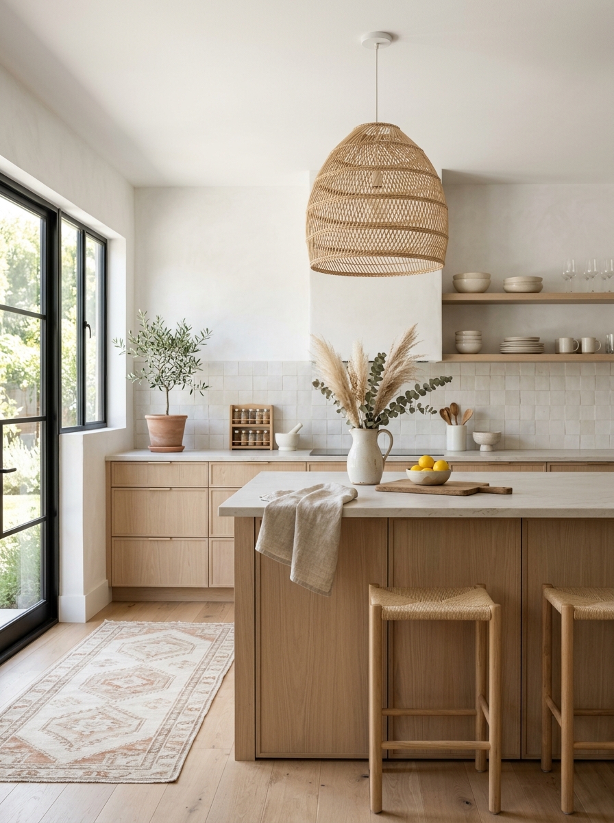 Minimal Boho Kitchen with Soft Neutrals & Subtle Texture