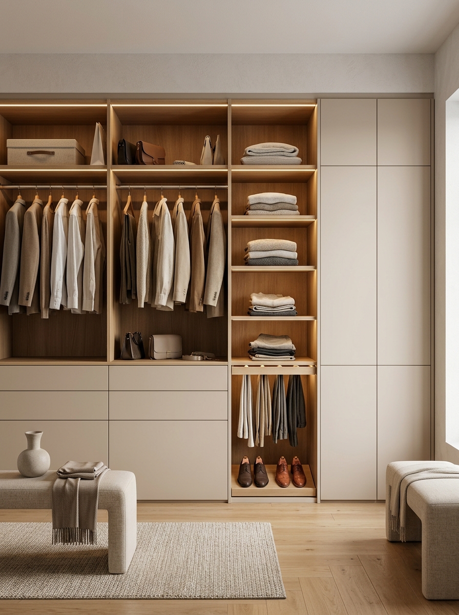 Open Closet With Hidden Storage Balance