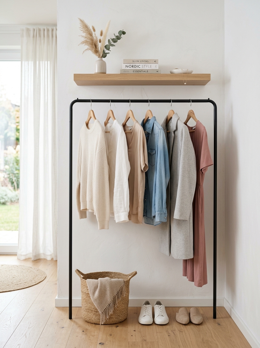 Simple Rack + Shelf Minimal Open Wardrobe