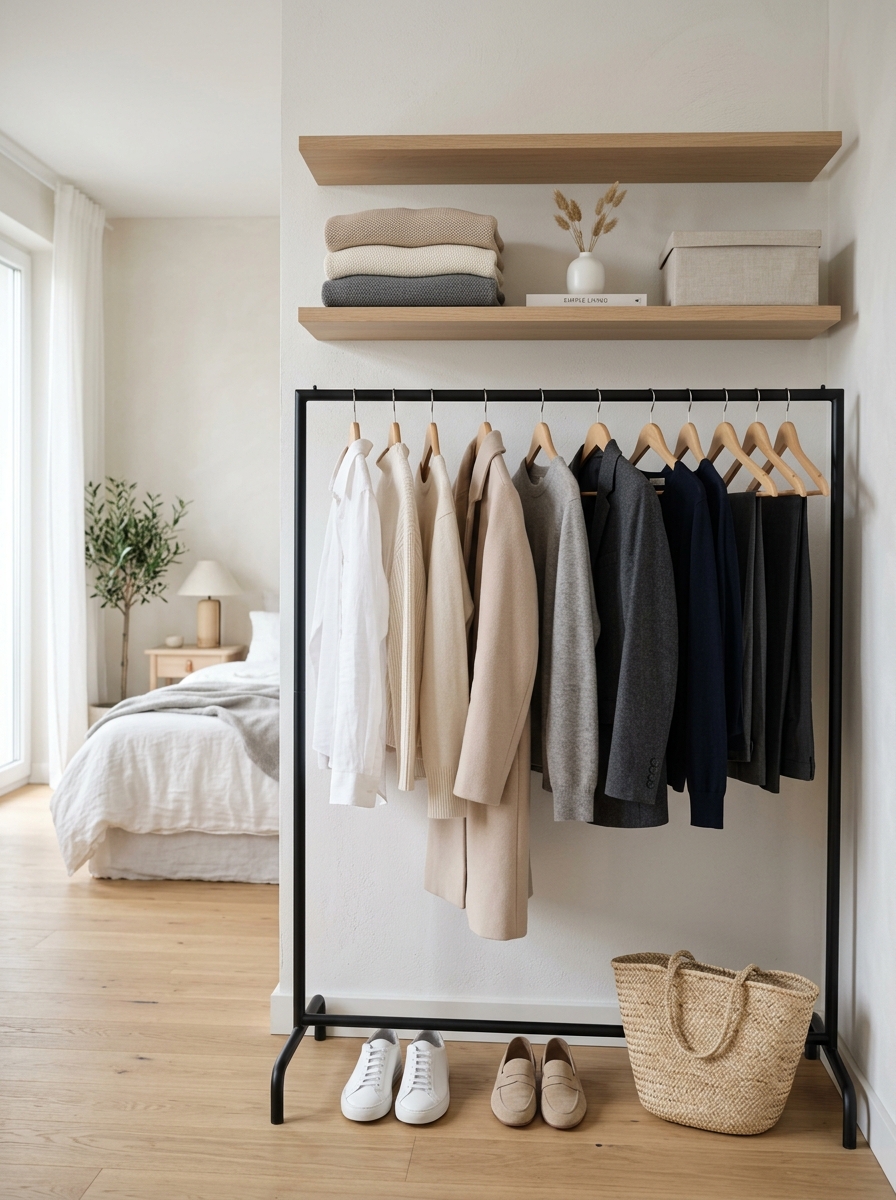 Minimalist Capsule Wardrobe Open Closet