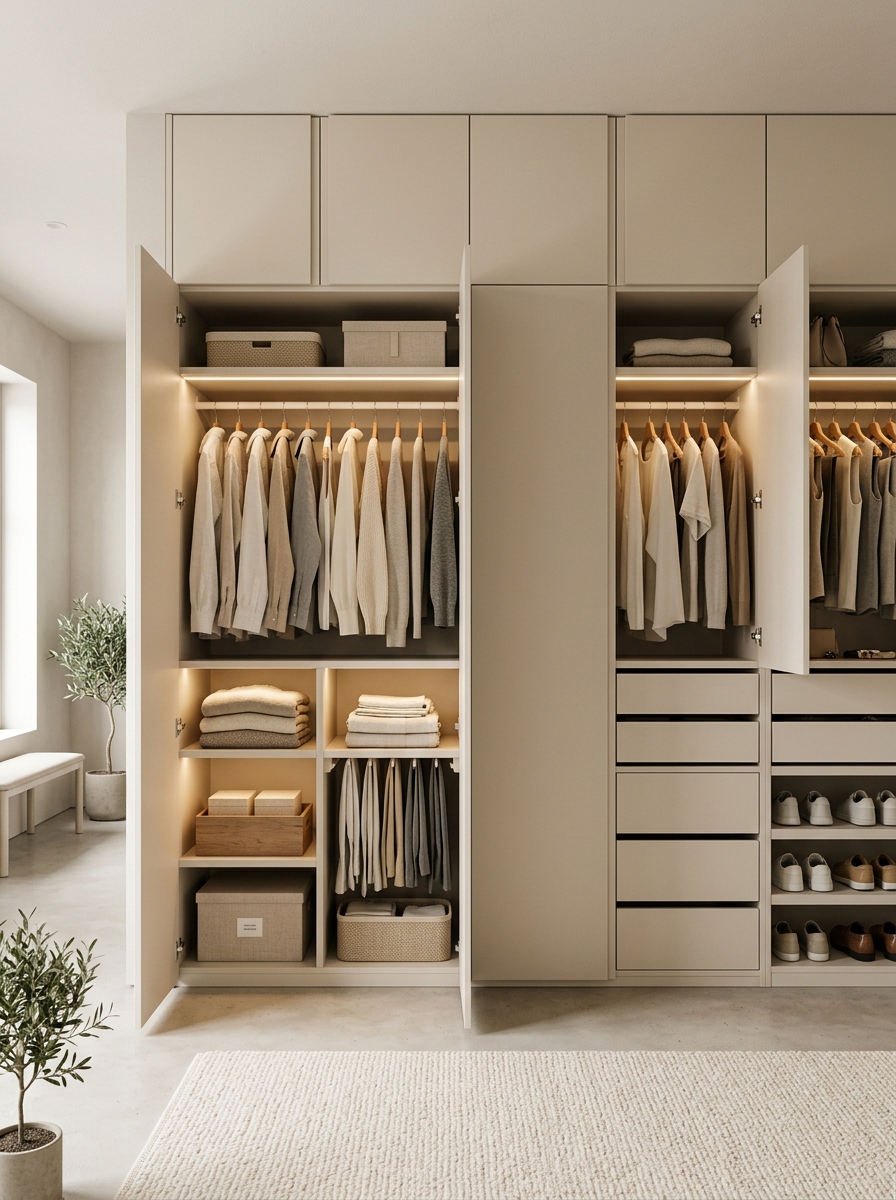Minimalist Closet with Hidden Storage & Seamless Design