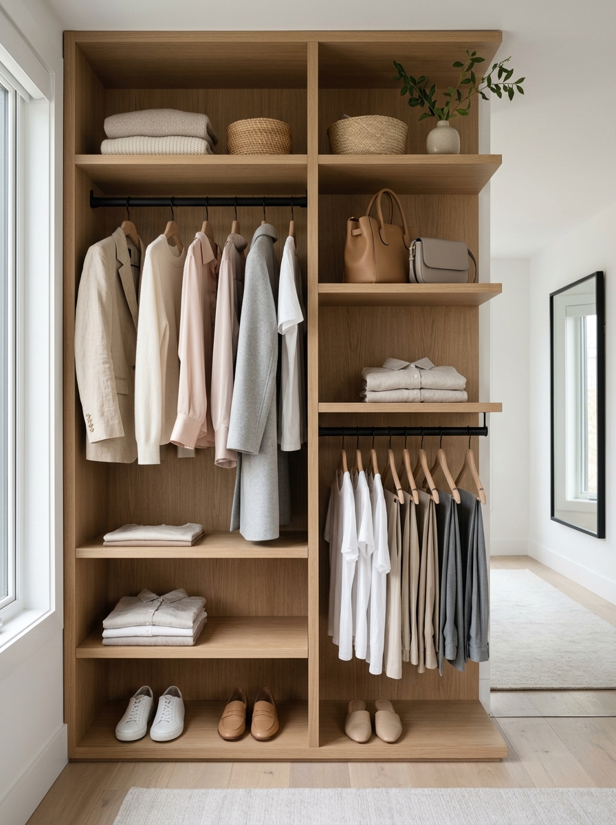 Minimal Closet with Boutique Capsule Wardrobe Display