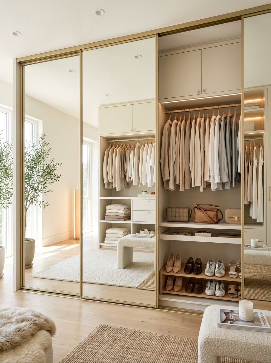 Soft Neutrals Luxury Closet with Mirror Expansion Effect