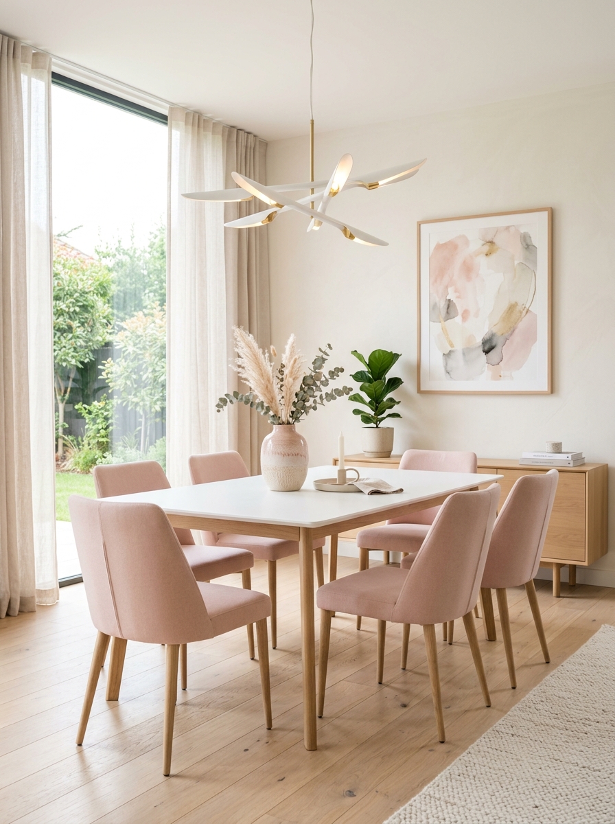 Modern Soft Pink Minimal Dining Room