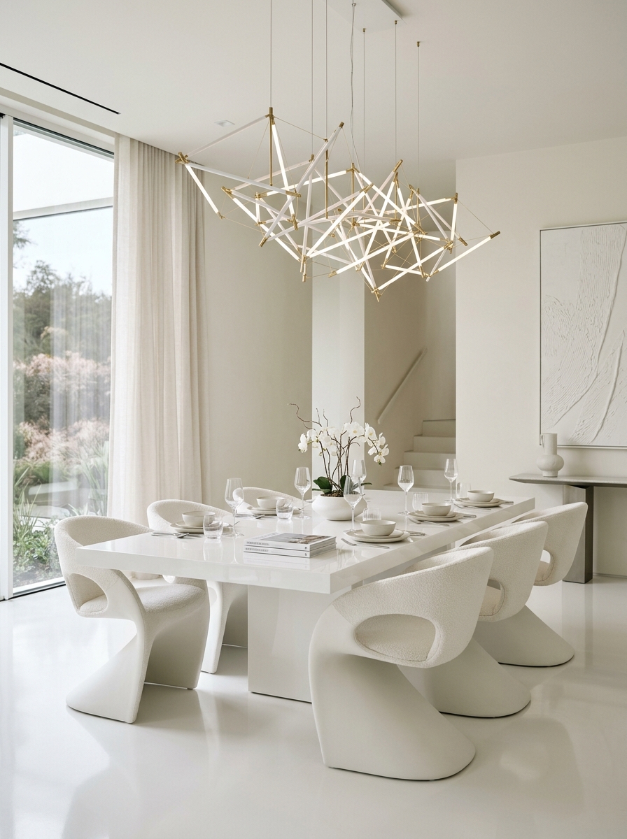 All-White Sculptural Minimal Dining Space