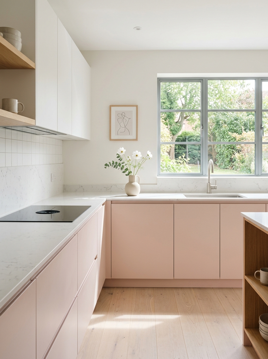 Pink and White Minimalist Kitchen