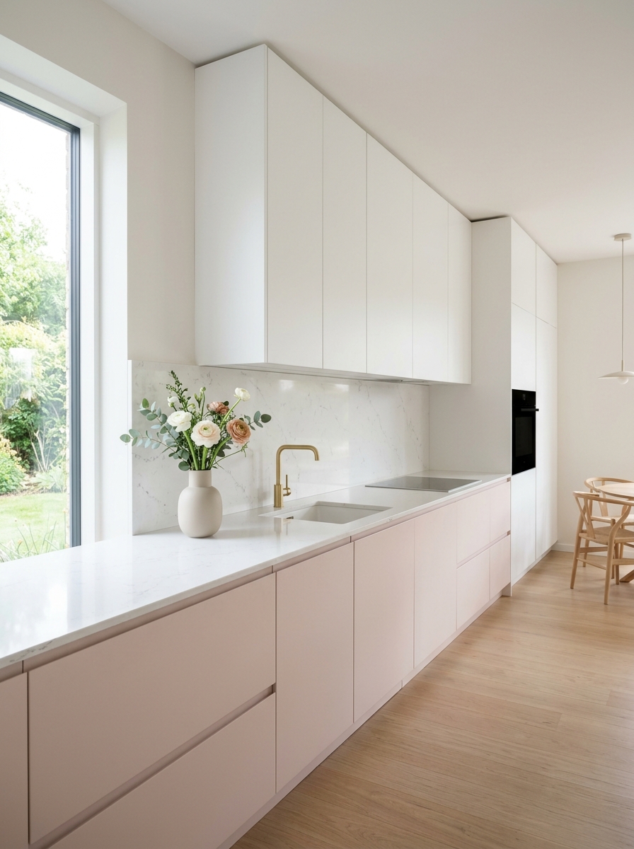 Pink and White Minimalist Kitchen