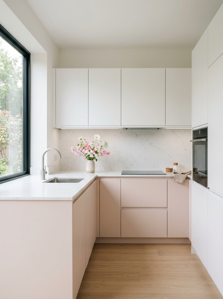 Pink and White Minimalist Kitchen