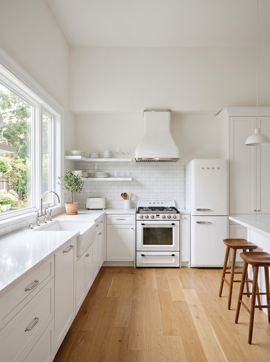 Classic White Retro Minimal Kitchen