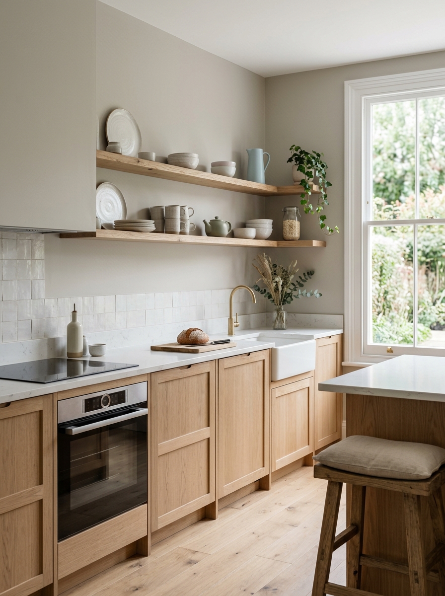 Light Oak Rustic Kitchen with Minimal Feminine Styling